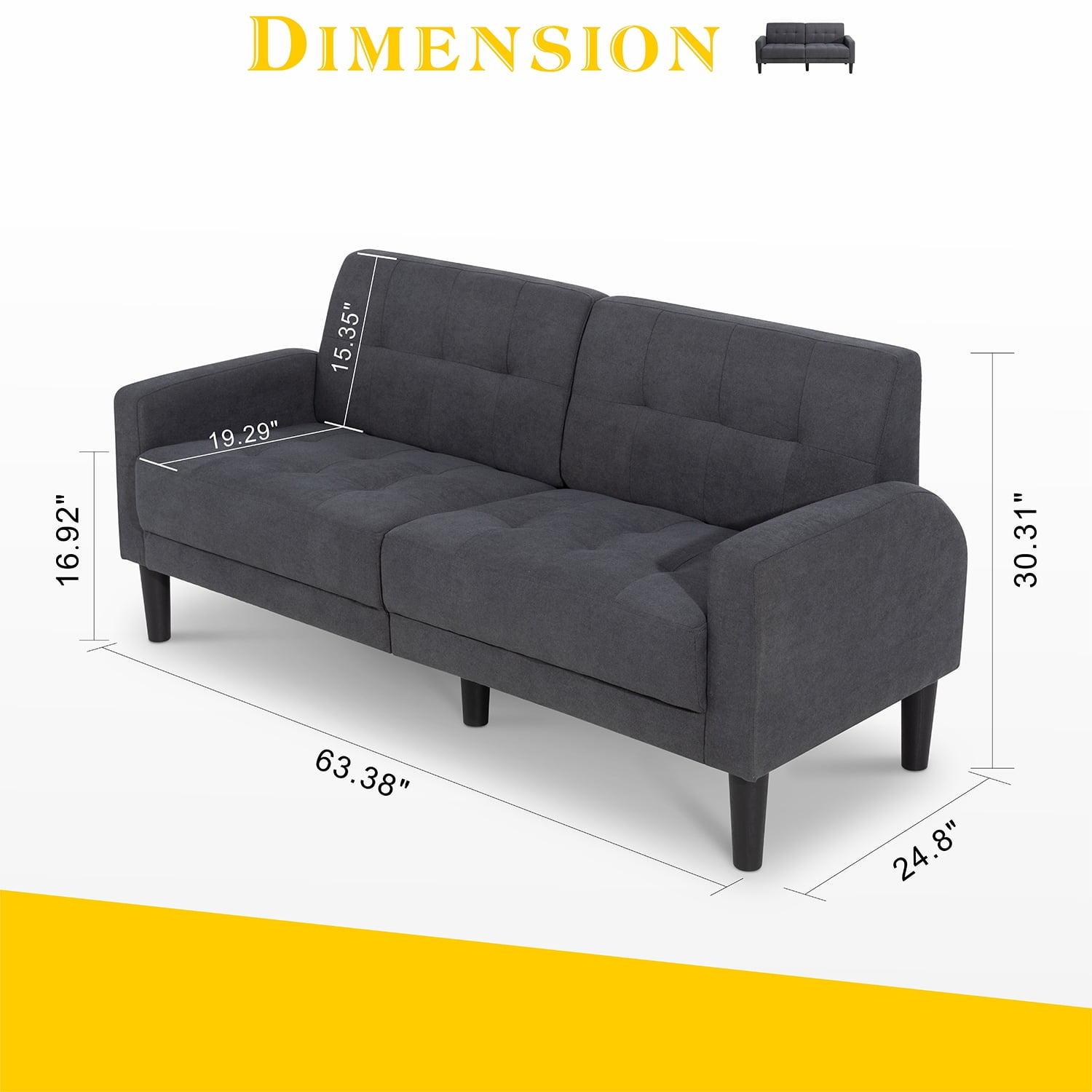 Mid-Century Small Dark Gray Loveseat Sofa