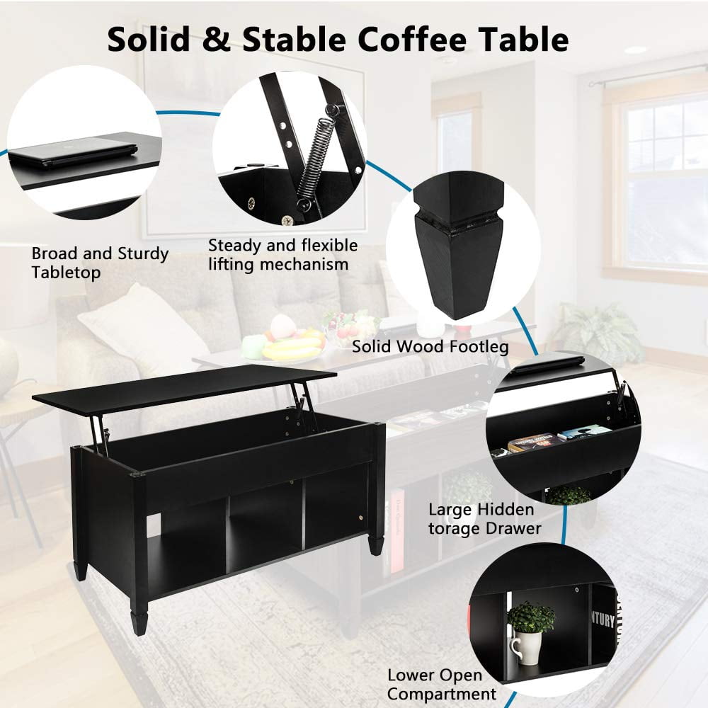 Ktaxon Black Lift Top Coffee Table with Storage