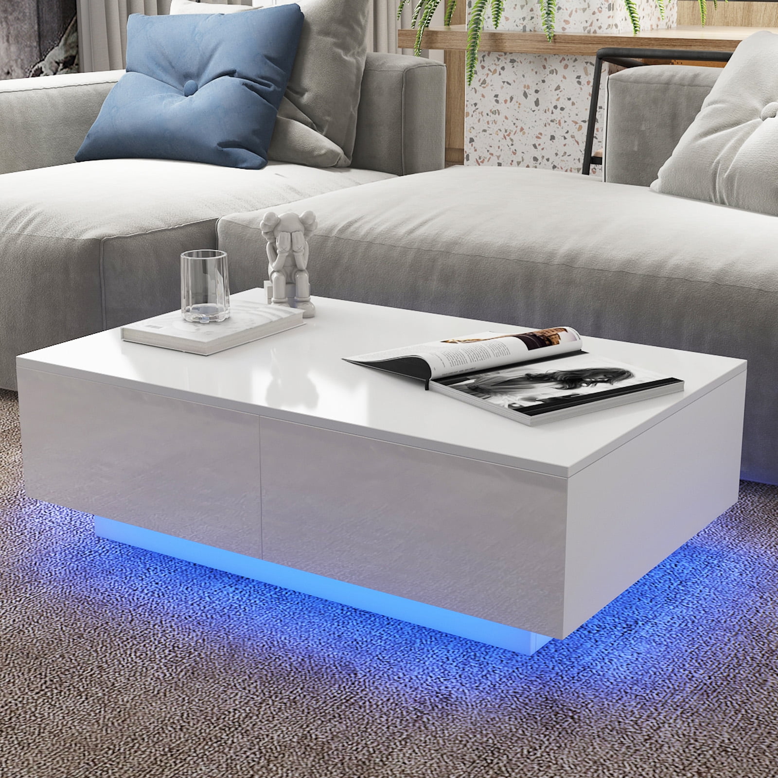 LED Coffee Table with 4 Drawers - White Gloss