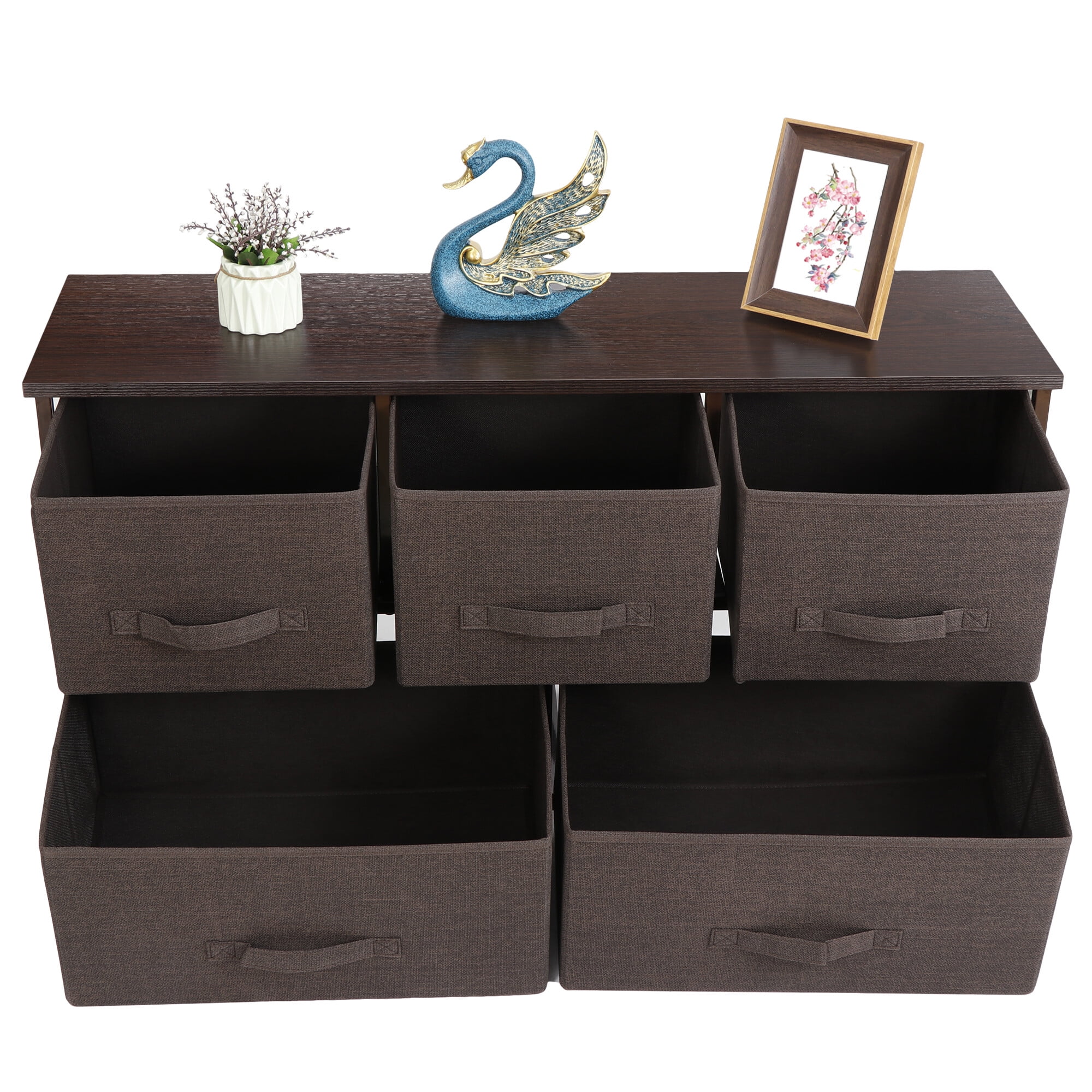 Modern 2-Tier Fabric Storage Dresser with 5 Drawers
