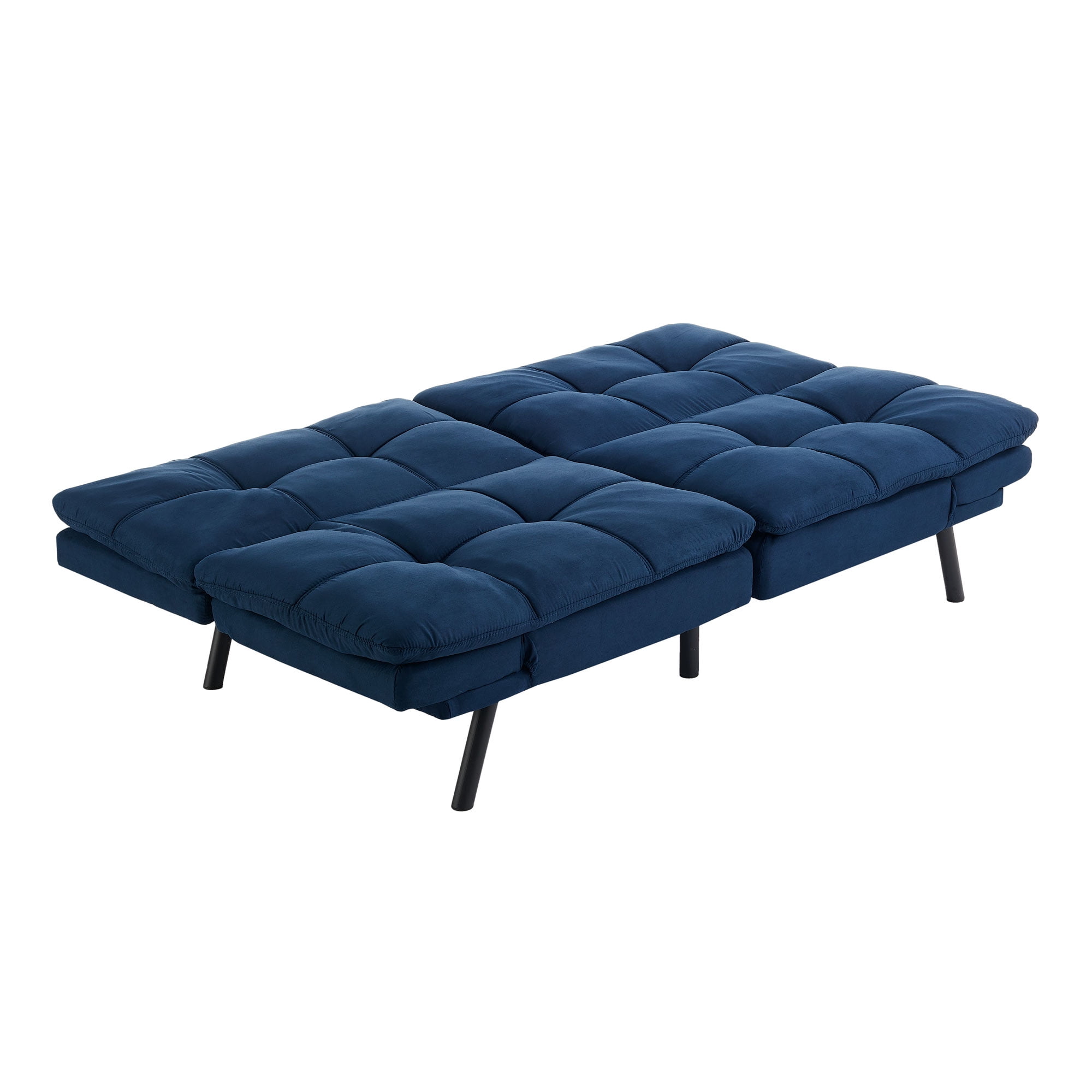Blue Faux Suede Memory Foam Futon Couch