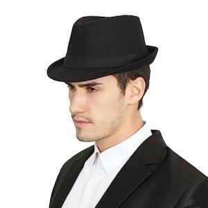 Black Felt Trilby Fedora Hat for Men