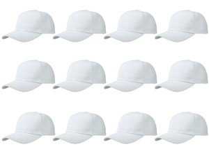 White Adjustable Blank Baseball Caps - 12 Pack