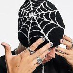 Y2K Gothic Spider Pattern Knitted Beanie Hat