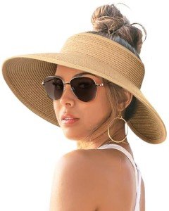 Womens Wide Brim Sun Visor Hat - Khaki