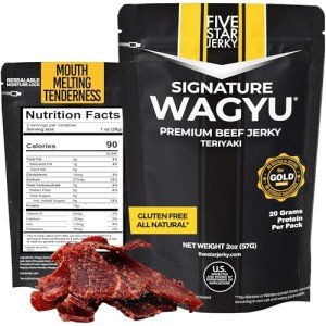 Five Star Wagyu Beef Jerky, Soft & Mouth Melting Tender Jerky, 1lb, Award-Winning Premium Beef Jerky, No Artificial Ingredients, Premium Gift Snack, Nitrate/Nitrite-Free, Gluten-Free, Wagyu Beef Snacks (Teriyaki) Gourmet Beef Jerky