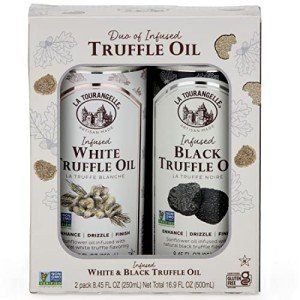 La Tourangelle White Truffle Oil & Black Truffle Oil Set, Complex Gourmet Earthy Flavor for Drizzling over Pasta, Popcorn, Vegetables, Potatoes, Soup and More, Gift Box, 8.45 Fl Oz each (Set of 2)