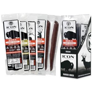 ICON Meats Summer Sausage Sampler Pack - Assorted Flavors of Bison, Elk, Venison, and Pork - 4 Pack of Individually Wrapped Meat Sausages, 1 Per Flavor - All Natural, High Protein, Low Calorie