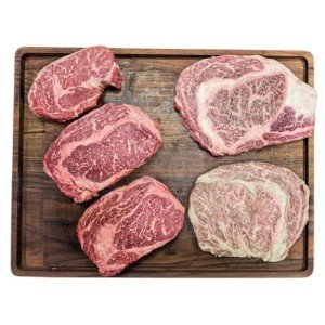 Meat n Bone Premium Wagyu Steak Sampler 5-Pack: A5 Miyazaki-Gyu, Japanese F1, Colorado Wagyu, Wagyu-Angus Cross & USDA Prime Ribeye