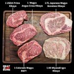Meat n Bone Premium Wagyu Steak Sampler 5-Pack: A5 Miyazaki-Gyu, Japanese F1, Colorado Wagyu, Wagyu-Angus Cross & USDA Prime Ribeye