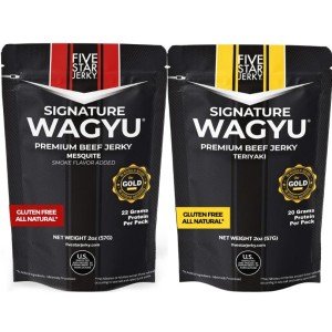Five Star Wagyu Variety Beef Jerky, Soft & Mouth Melting Tender Jerky, Award-Winning Premium Beef Jerky, No Artificial Ingredients, Premium Gift Snack, Nitrate/Nitrite-Free, Gluten-Free, Wagyu Beef Snacks (8 Pack of 2oz-Total 16oz) Gourmet Beef Jerky