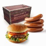 Grumpy Butcher Classic Grill Food Gift – 2 Jumbo Wagyu Sirloin Burger Patties (8 oz) & 4 Jumbo Wagyu Beef Hot Dogs (4.5 oz) – BBQ Meat Gift Basket Assortment