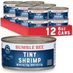 Bumble Bee Tiny Canned Shrimp, 6 oz Cans (Pack of 12) - Shrimp in Water, Cooked, Peeled, Deveined - 22g Protein per Serving - Gluten Free