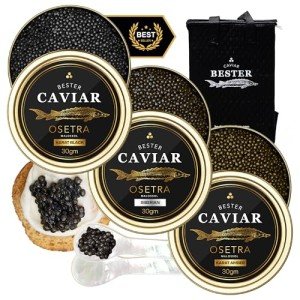OVERNIGHT GUARANTEED, Bester’s Luxury Osetra Trio Gift Set, Imported Russian Osetra - Karat Black, Karat Amber, Siberian Osetra (1.06oz/30g) 3.18oz/90g Total, Premium Quality, Traditional Style