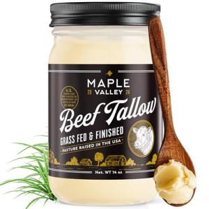 Beef Tallow for Cooking | Pasture Raised Grass Fed Beef Tallow | Paleo & Keto Friendly, 100% Grass Fed & Finished Beef Fat | The Maple Valley, 14 oz