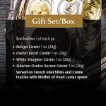 OLMA Imperial Caviar Gift Set - 4 oz (112g) of Caviar, Includes: Beluga, Osetra Caviar, White Sturgeon, Siberian Osetra Aurora & Serving Spoon & Blinis - Superior Grade Fresh Roe Fish Eggs