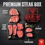 Bar-W Beef Steak Delivery Box | 8 Premium 10 oz Steaks | Dry Aged Ribeye, New York Strip, Sirloin and Tenderloin Steak | Butcher Direct Variety Meat Pack | USA Farm Raised