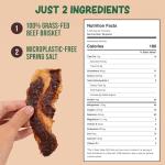 Grazly Beef Brisket Slab – Grass-Fed & Finished | Only Meat & Salt, Soft & Buttery Texture | High-Protein Carnivore Snack | Made from 1lb Raw Brisket | 5oz On-the-Go Snack Pack