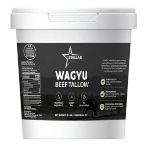 Stellar Wagyu Beef Tallow – Premium 100% Pure Rendered Beef Fat | Grass-Fed, Keto & Paleo Friendly, Gluten-Free, No Preservatives | Perfect for Frying, Cooking, & Skincare (5 lb)