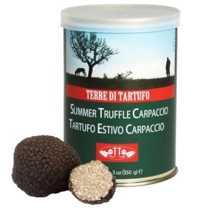 Terre di Tartufo Summer Truffle Carpaccio - Thinly Sliced Italian Black Summer Truffle Slices in Oil - Perfect Year-Round Alternative to Fresh Truffles - Ready to Use Gourmet Truffle Garnish - 12.3oz (350g)