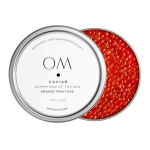 OM Caviar Smoked Trout Roe 125g - Artisanal, Fresh, Gourmet Caviar Alternative - Distinctive Smoky Flavor for Culinary Delights