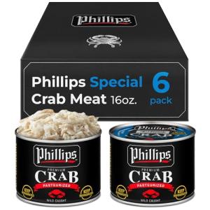 Phillips Special Crab Meat – 6 Pack 16oz Cans, Wild Caught Crabmeat, Pasteurized, Blue Swimmer, Ready-to-Cook Canned Meat for Crab Cakes, Salads & Hot or Cold Recipes