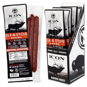 ICON Meats Elk and Pork Snack Sticks, Original, 6 Pack of High Protein Snacks, 4 Meat Sticks per Pack, Low Sugar, Gluten Free, Natural, USDA Inspected, Made in the USA, Valentines Day Gifts for Him