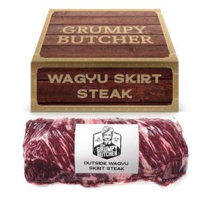 Grumpy Butcher Wagyu Beef Skirt Steak, 1 Pack (1.5 lb) – Premium Outside Skirt Steak – Carne Asada Thin Beef Steaks Meat for Grilling & High-Heat Cooking