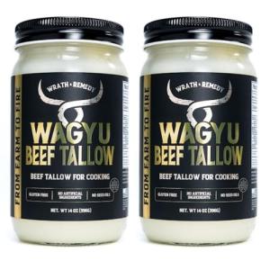 Wagyu Beef Tallow for Cooking (14 oz - Pack of 2)— US-Made, 100% Pure Wagyu Tallow, Rich Umami Flavor — Premium Beef Tallow for Frying, Searing, Baking (S.P ~400°F) — Keto, Paleo, Carnivore Friendly