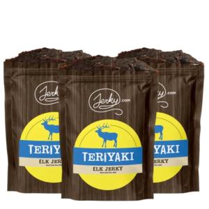 Jerky.com's Exotic Teriyaki Elk Jerky - Wild Game Meat Snacks, Exotic Snacks, High-Protein, All-Natural, No Added Preservatives - Healthy Snacks for Adults - 1.75 oz. (Pack of 3)