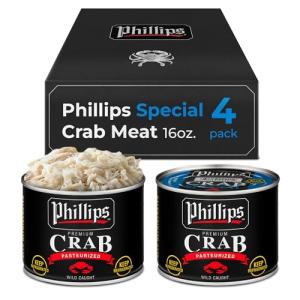 Phillips Special Crab Meat 16oz Cans, 4 Pack – Pasteurized Wild Caught Crabmeat, Blue Swimmer, Fully Cooked Canned Meat for Crab Cake, Salads & Seafood Dishes