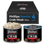 Phillips Special Crab Meat 16oz Cans, 4 Pack – Pasteurized Wild Caught Crabmeat, Blue Swimmer, Fully Cooked Canned Meat for Crab Cake, Salads & Seafood Dishes