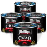 Phillips Special Crab Meat 16oz Cans, 4 Pack – Pasteurized Wild Caught Crabmeat, Blue Swimmer, Fully Cooked Canned Meat for Crab Cake, Salads & Seafood Dishes