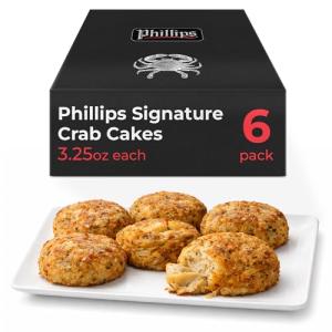 Phillips Signature Crab Cakes 3.25 oz, 6 Pack – Premium Wild-Caught Crab Meat, Small-Batch Handmade Maryland-Style Recipe, Easy Prep, Ideal for Restaurants & Food Service