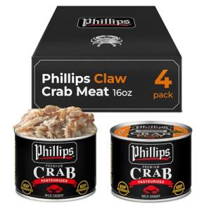 Phillips Claw Crab Meat 16oz Can, 4 Pack – Wild Caught Pasteurized Claw Crabmeat, Hand-Picked Canned Crab for Cooking, Sauces, Seafood Dishes