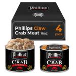 Phillips Claw Crab Meat 16oz Can, 4 Pack – Wild Caught Pasteurized Claw Crabmeat, Hand-Picked Canned Crab for Cooking, Sauces, Seafood Dishes