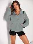 Womens Half Zip Cropped Fleece Sweatshirt - Grey Green