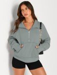 Womens Half Zip Cropped Fleece Sweatshirt - Grey Green