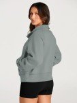 Womens Half Zip Cropped Fleece Sweatshirt - Grey Green
