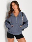 AUTOMET Womens Sweatshirts Half Zip Cropped Pullover Fleece Quarter Zipper Hoodies 2025 Fall Fashion Outfits Clothes GreyBlue Medium
