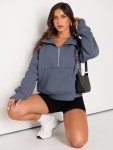 AUTOMET Womens Sweatshirts Half Zip Cropped Pullover Fleece Quarter Zipper Hoodies 2025 Fall Fashion Outfits Clothes GreyBlue Medium