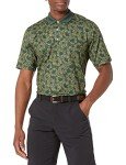 Amazon Essentials Men's Golf Polo Shirt, Quick Dry, Short Sleeve, Olive Hibiscus Flower, X-Large