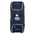 DSC Intense Duffle Kit Bag with Wheelie | Color: Navy Blue | Size: 38 x 15.5 x 24 inches | Material: Polyester | Premium Quality | One Big Accessory Pocket | Two Padded Bat Pockets