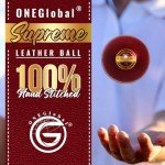 ONEGlobal Supreme Leather Cricket Ball | 100% Handstitched, 156g-5.5oz, 4-Piece Premium Leather, Waterproofing | Match Quality Hard Cricket Balls for Matches & Net Practice. (RED, 1-Pack)