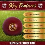 ONEGlobal Supreme Leather Cricket Ball | 100% Handstitched, 156g-5.5oz, 4-Piece Premium Leather, Waterproofing | Match Quality Hard Cricket Balls for Matches & Net Practice. (RED, 1-Pack)