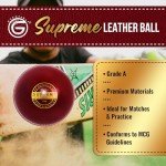 ONEGlobal Supreme Leather Cricket Ball | 100% Handstitched, 156g-5.5oz, 4-Piece Premium Leather, Waterproofing | Match Quality Hard Cricket Balls for Matches & Net Practice. (RED, 1-Pack)