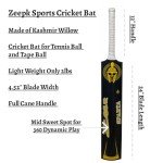 Cricket Bat Zeepk Tennis Tape Ball Full Size 4.5" inch Wide Adult Full Cane Long Handle Hand Made Kashmir Willow - 2 lbs Lightweight & Strong Mid Sweet Spot Mid Profile Hard Hitting Sixer