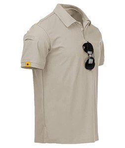 ZITY Mens Polo Shirt Short Sleeve Sports Tactical T-Shirt Athletic Golf Polos Daily Casual Stylish Collared Shirts for Men Lightkhaki Large