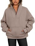 Trendy Queen Sweatshirts Quarter Half Zip Pullover Oversized Hoodies Sweaters Comfy Fall Outfits 2025 Y2K Winter Clothes CoffeeGrey XL