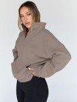Trendy Queen Sweatshirts Quarter Half Zip Pullover Oversized Hoodies Sweaters Comfy Fall Outfits 2025 Y2K Winter Clothes CoffeeGrey XL